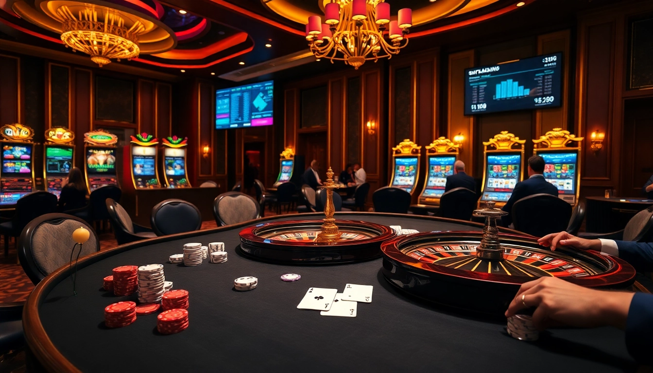 Engaged players enjoying an exciting gambling atmosphere at nhà cái bl555 with dazzling casino elements.