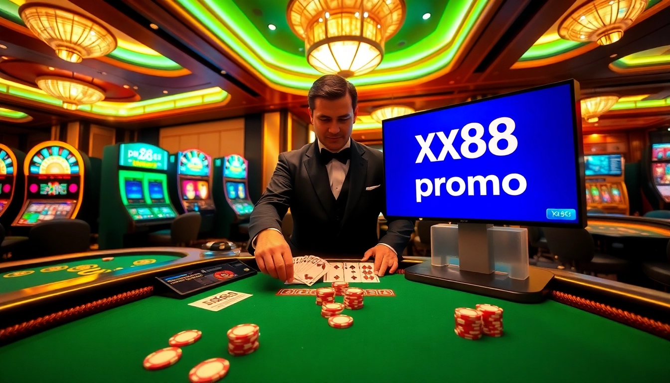 Experience the excitement at xx88.promo with professional dealers and vibrant casino elements.