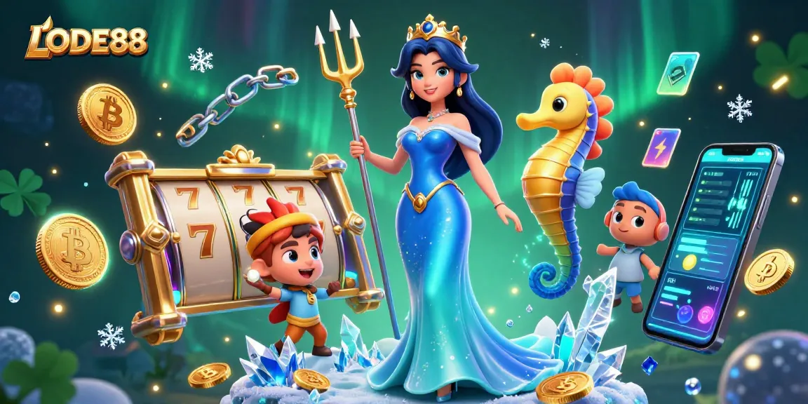 Engage with LODE88 for exciting slots and crypto gaming in this dynamic 3D illustration.
