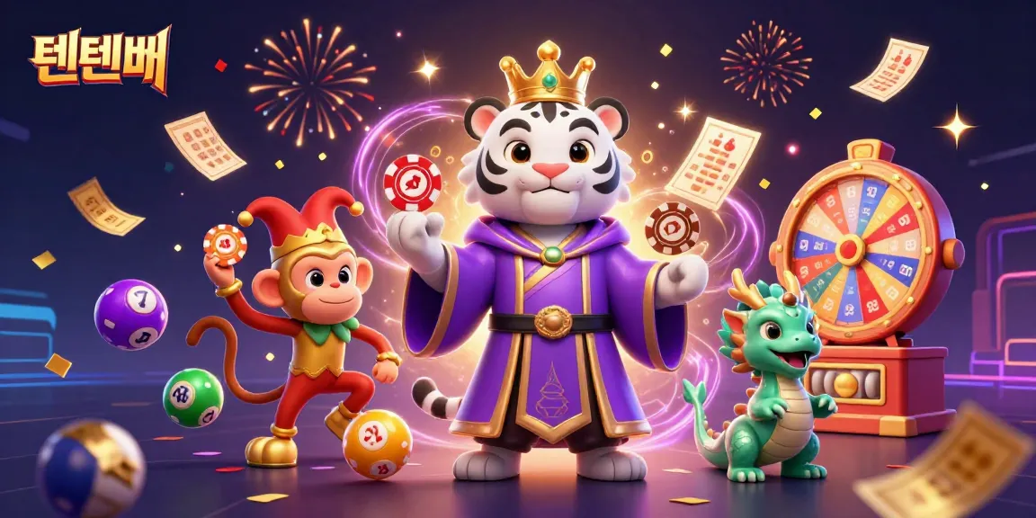 Experience thrilling wins with 텐텐벳 in this vibrant casino scene featuring animated characters.