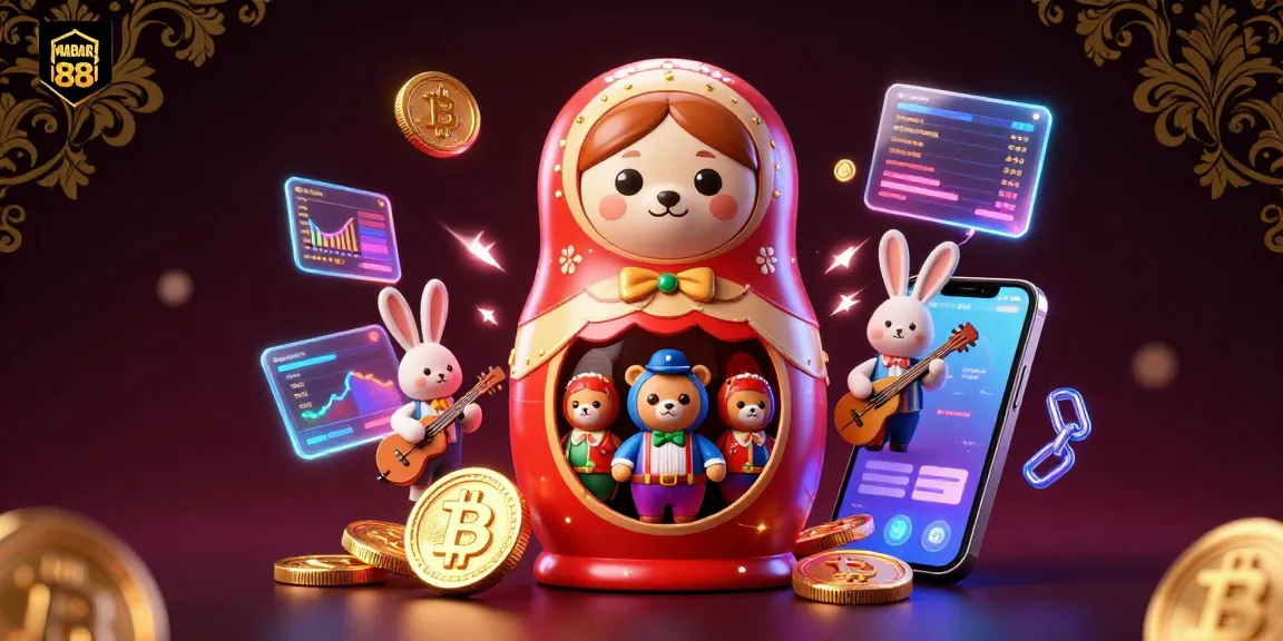 MABAR 88 showcases a vibrant 3D scene with casino-themed elements, emphasizing engaging gameplay.