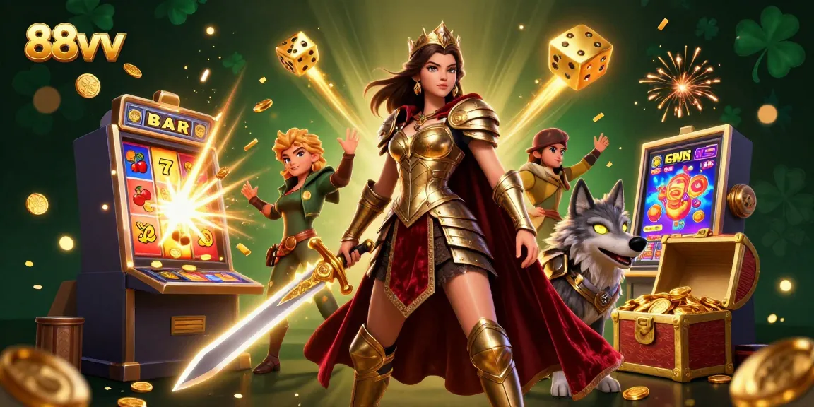 Experience high-stakes excitement with 88vv as a warrior queen battles amidst slot jackpots.