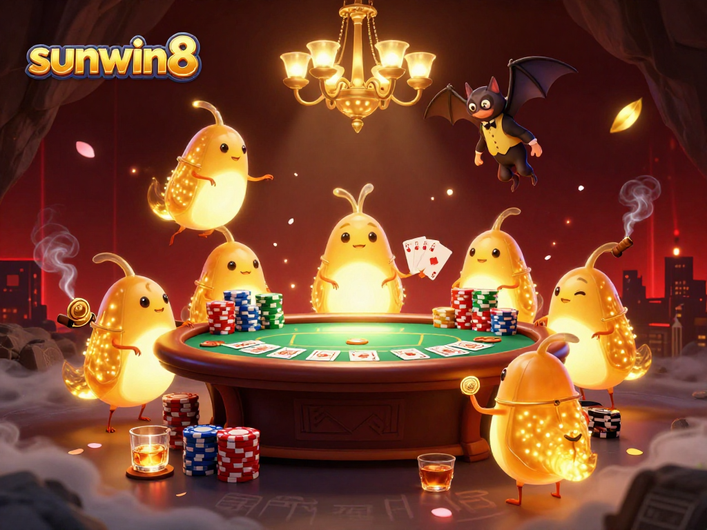 Experience thrills at sunwin8 with glowworms illuminating a vibrant casino scene.