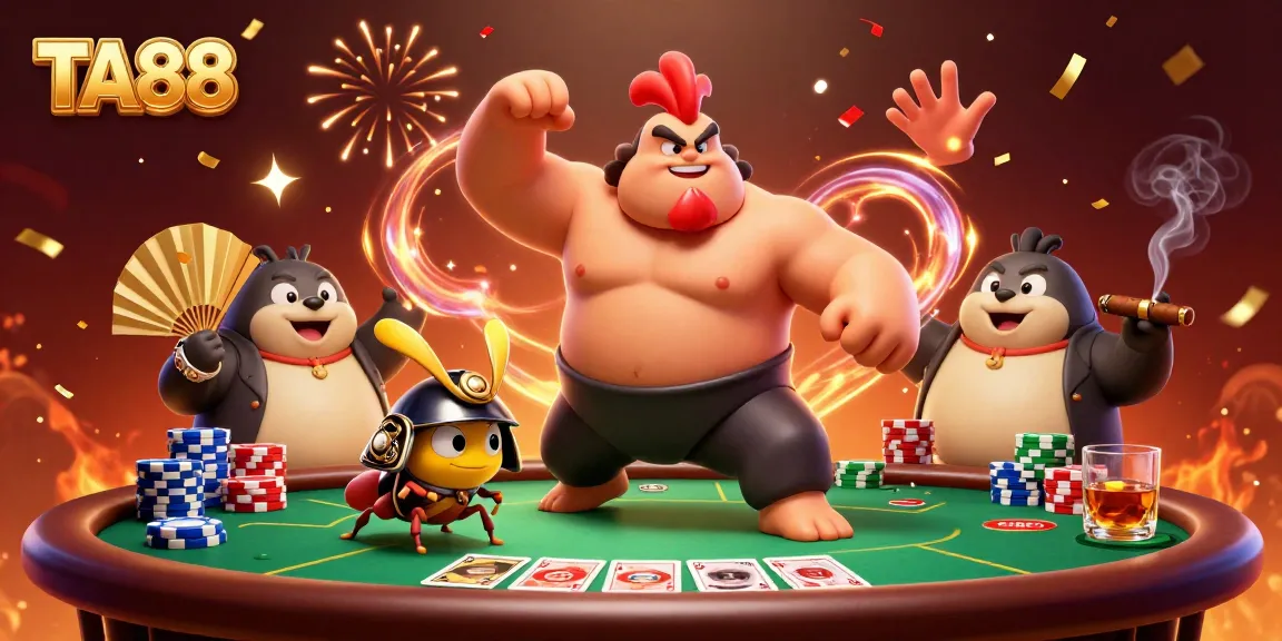 Experience thrilling poker action with TA88, featuring vibrant 3D characters and intense gaming elements.