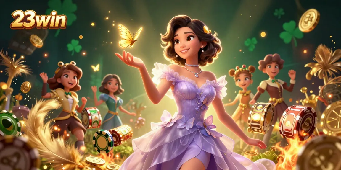 Engage with exciting gameplay at 23win with vibrant slot machines and golden butterflies.