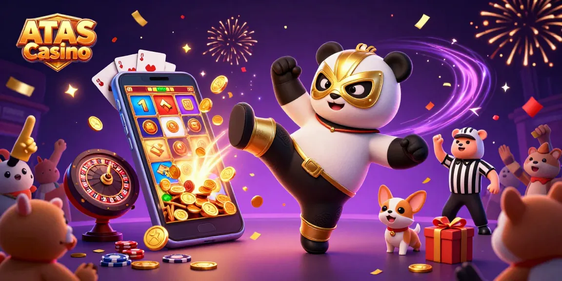Engage in thrilling gameplay at ATAS Casino with cartoon characters celebrating a successful slot win.