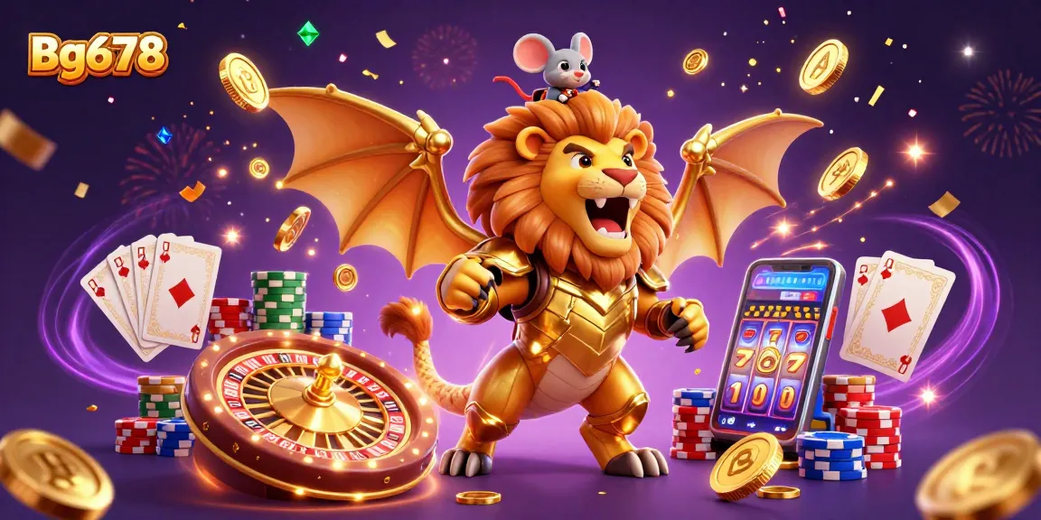 Engage with the exhilarating world of Bg678 through a vibrant casino-themed 3D illustration filled with gold coins and roulette.
