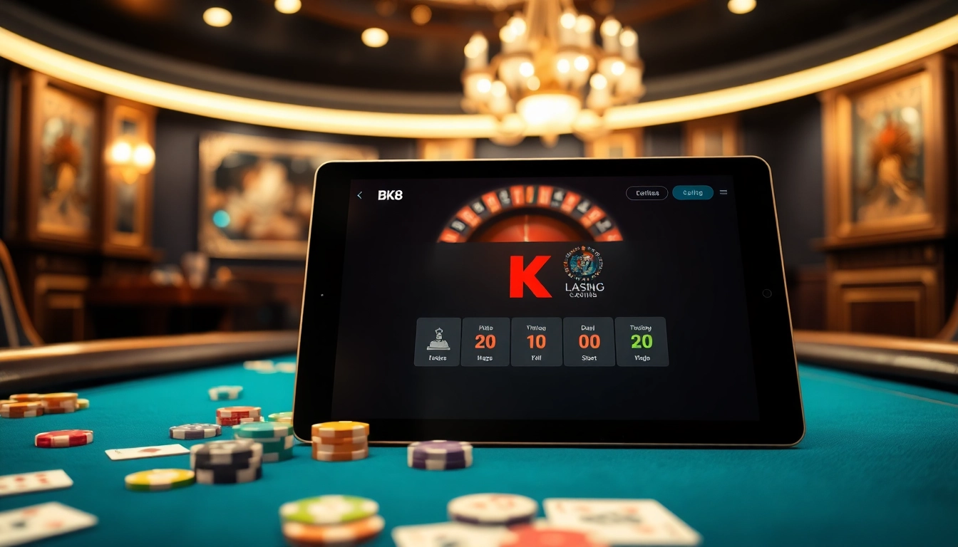 Experience engaging gameplay with bk8thai ทางเข้า on a stylish tablet surrounded by poker chips and cards.