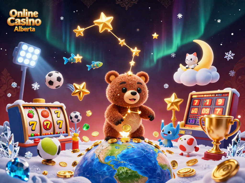 Experience thrilling games at Online Casino Alberta with this vibrant, dynamic 3D illustration.