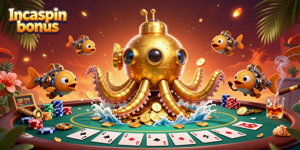 Experience thrilling gameplay with the Incaspin bonus, featuring vibrant 3D casino art and exciting poker elements.