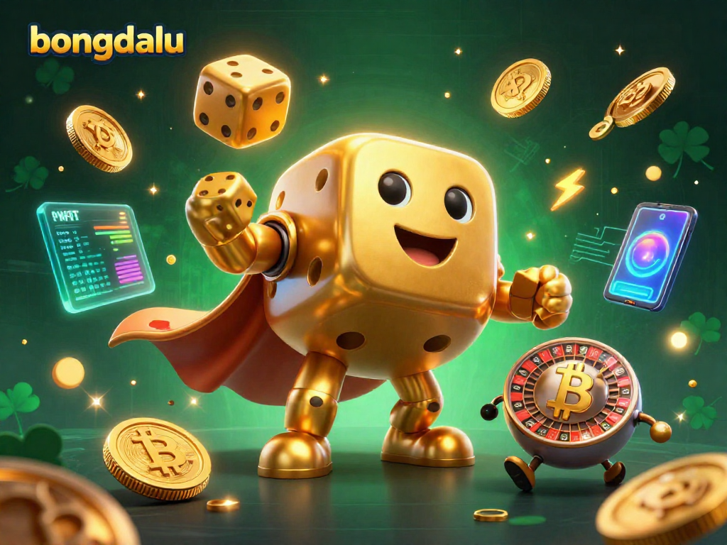 Bongdalu showcases a vibrant 3D illustration of a golden dice golem in a dynamic casino scene.