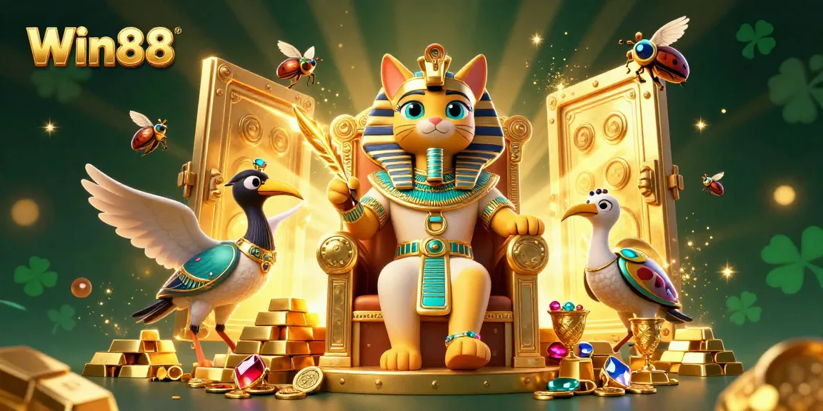 Win88 brings excitement alive with vibrant treasures and a dynamic pharaoh cat scene.