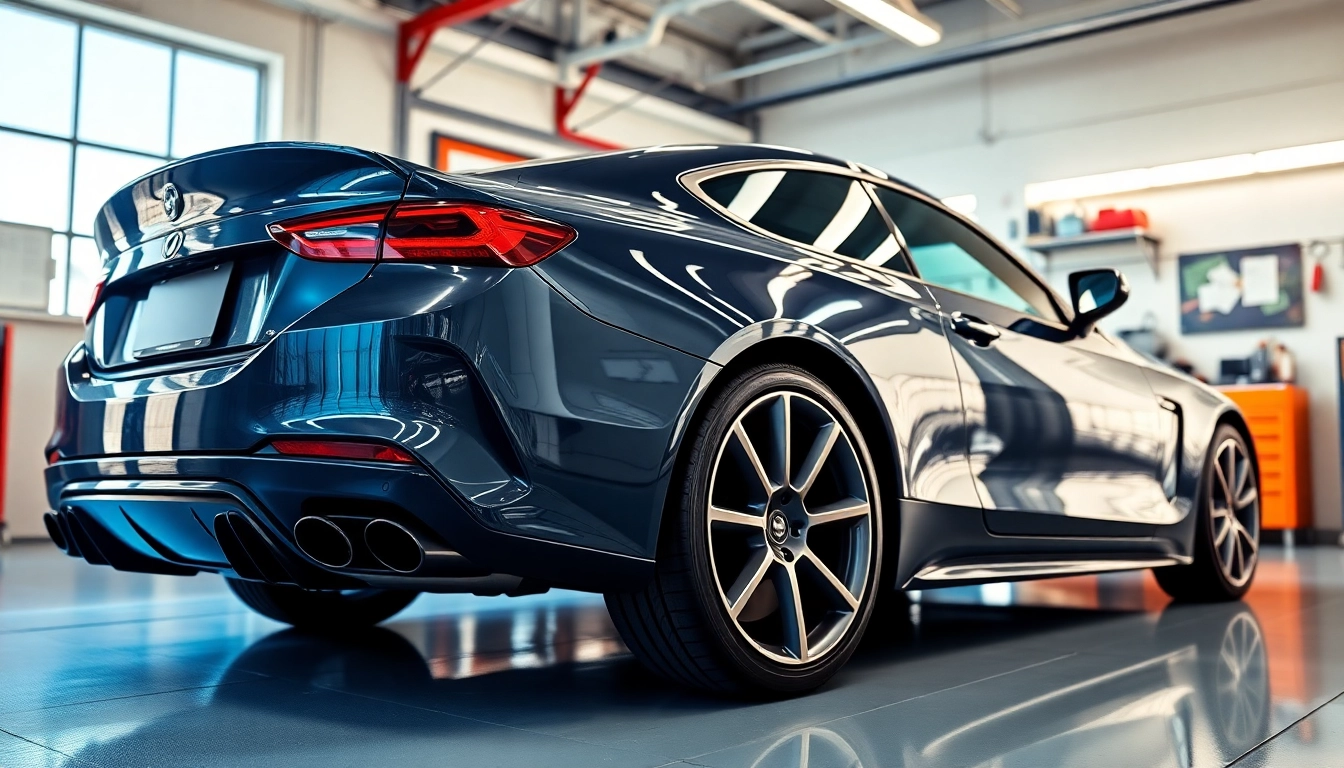 Detailing a sleek car with PPF Chattanooga in a vibrant, polished garage setting.