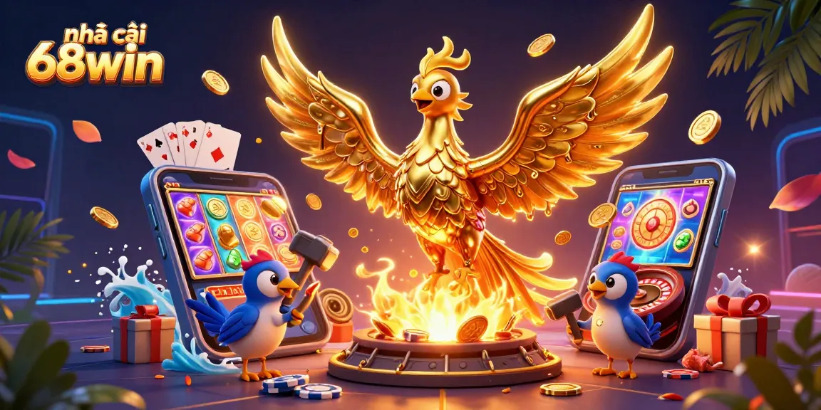 Experience winning moments with nhà cái 68win's vibrant 3D casino illustration, full of excitement.