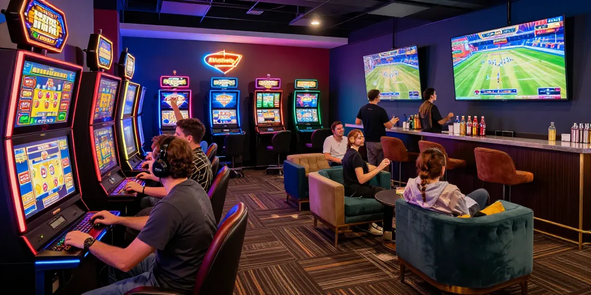 Menikmati pengalaman bermain slot di vegas123 dengan suasana ceria di lounge permainan.