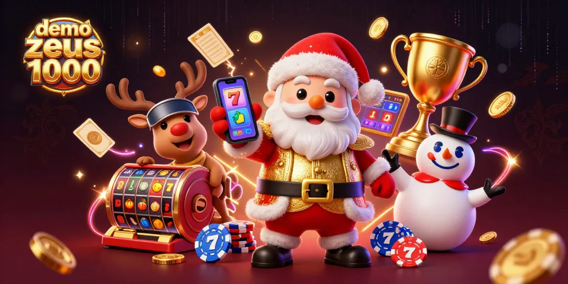 Spin the reels with demo slot zeus 1000 as festive characters enjoy casino fun in this dynamic illustration.