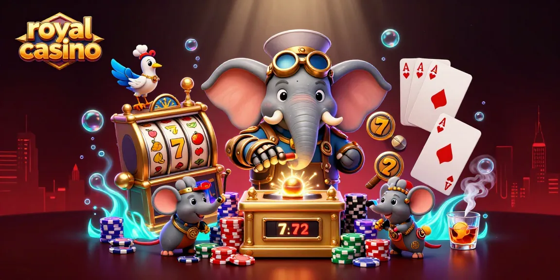 Spin the royal casino slot machine with 3D steampunk characters in a vibrant gaming scene.