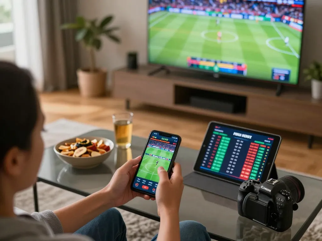 Person engaged in online sports betting on 88BET app, enjoying live game from home setup