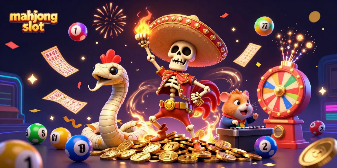 Experience the excitement of mahjong slot games with animated characters dancing amidst vibrant casino elements.