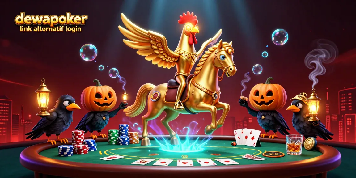 Engage with the thrilling experience of dewapoker link alternatif login featuring colorful poker elements and animated characters.