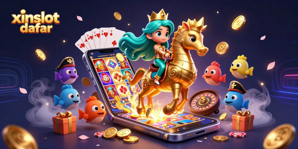 Play exciting games with xinslot daftar as the mermaid princess rides her seahorse through a vibrant casino scene.