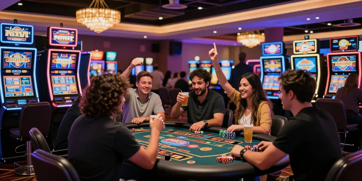 Friends enjoying online casinos Australia experience with vibrant gaming atmosphere and exciting interactions.