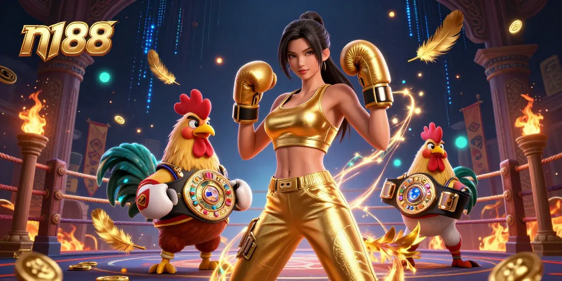 Engage in thrilling bets at n188 with a fierce championship rooster and a powerful boxing woman.
