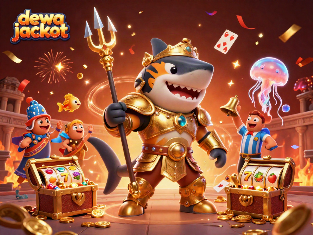 Pemenang besar dewa jackpot dalam suasana kasino bawah laut dengan karakter yang menarik.