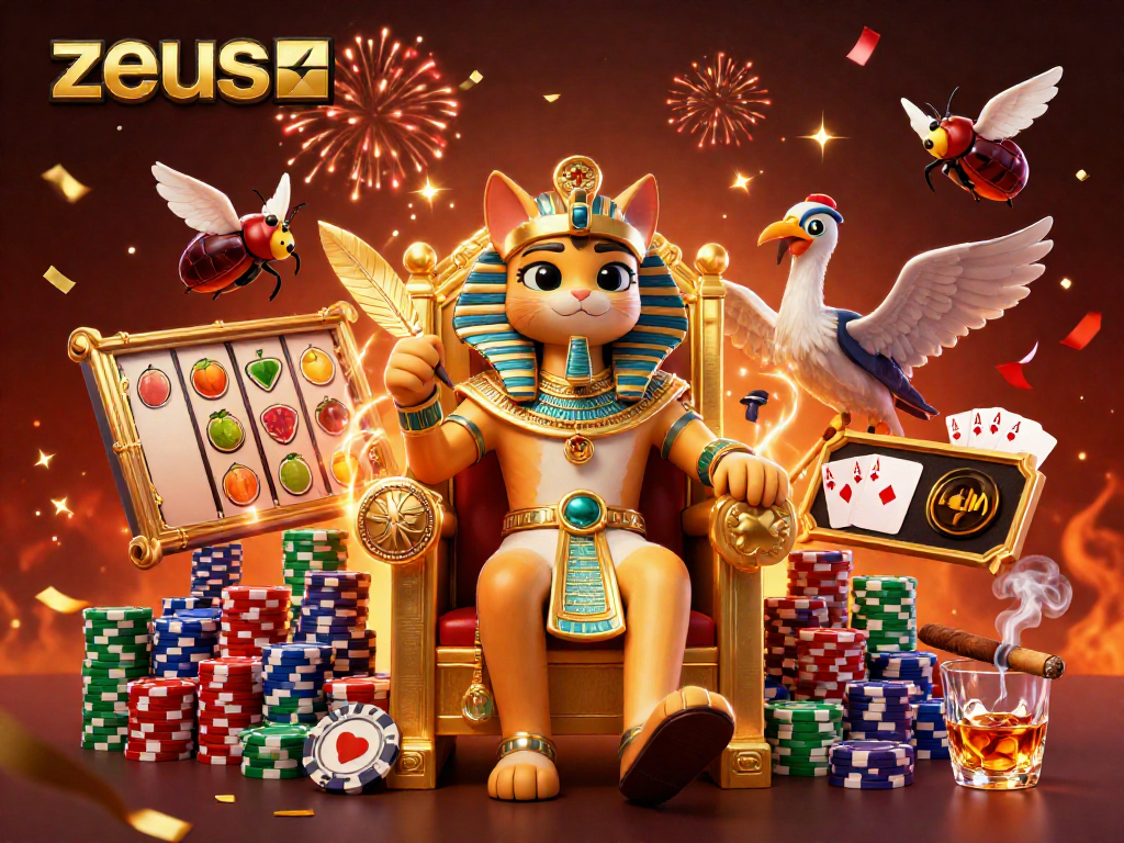 Spin iconic zeus slot reels featuring vibrant symbols in a dazzling casino scene.