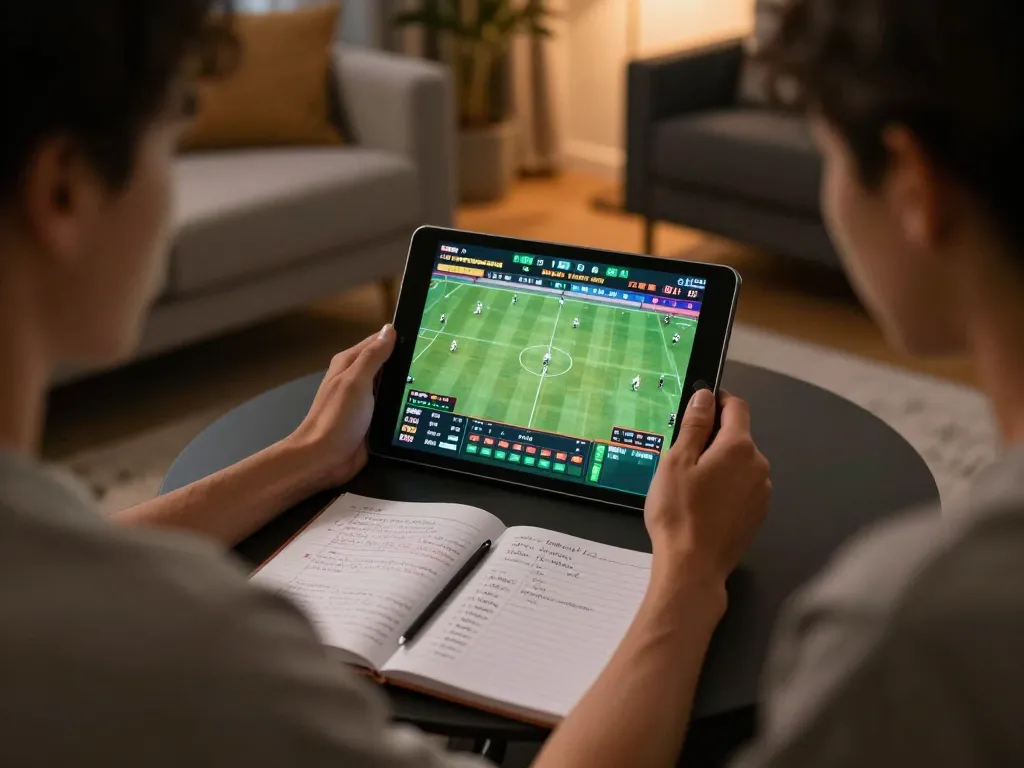 Engaging in soi kèo online betting with live statistics displayed on a tablet.