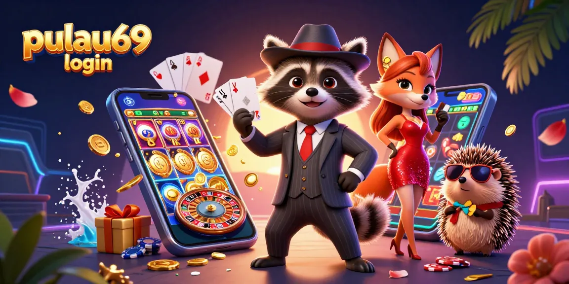Experience thrilling casino action with pulau69 login in a vibrant 3D illustration of raccoon, fox, and hedgehog.