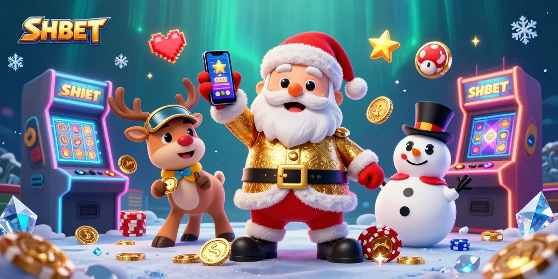 Engage with SHBET's dynamic casino scene showcasing Jackpots, festive characters, and colorful gaming elements.