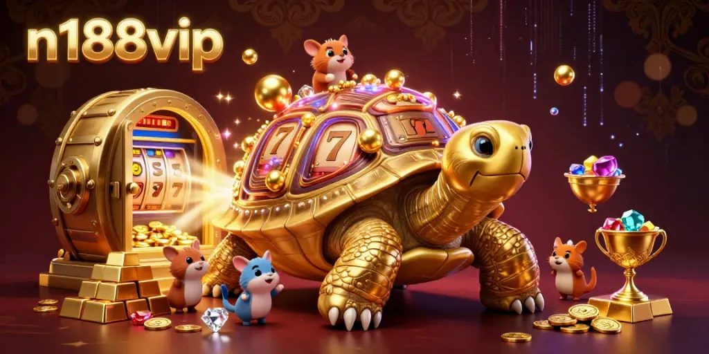 Experience the excitement of n188vip with a grand jackpot scene featuring vibrant casino elements and playful characters.