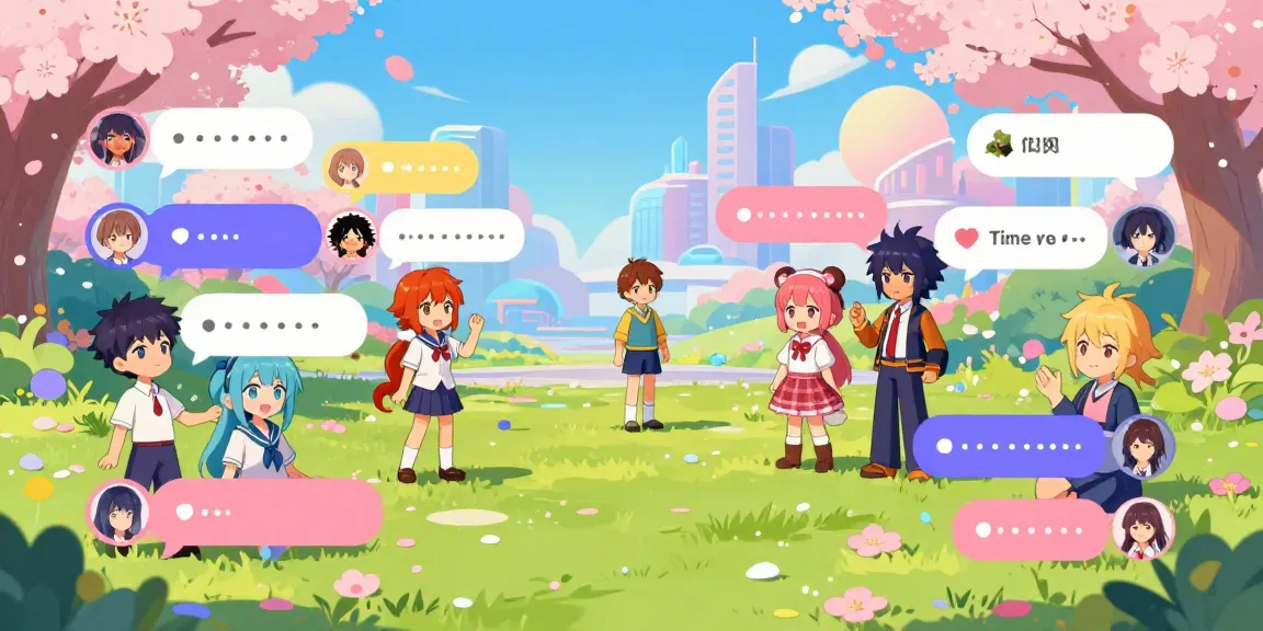 Engaging scene of anime characters interacting in a vibrant hentai chat AI environment, showcasing user avatars and playful dialogue.