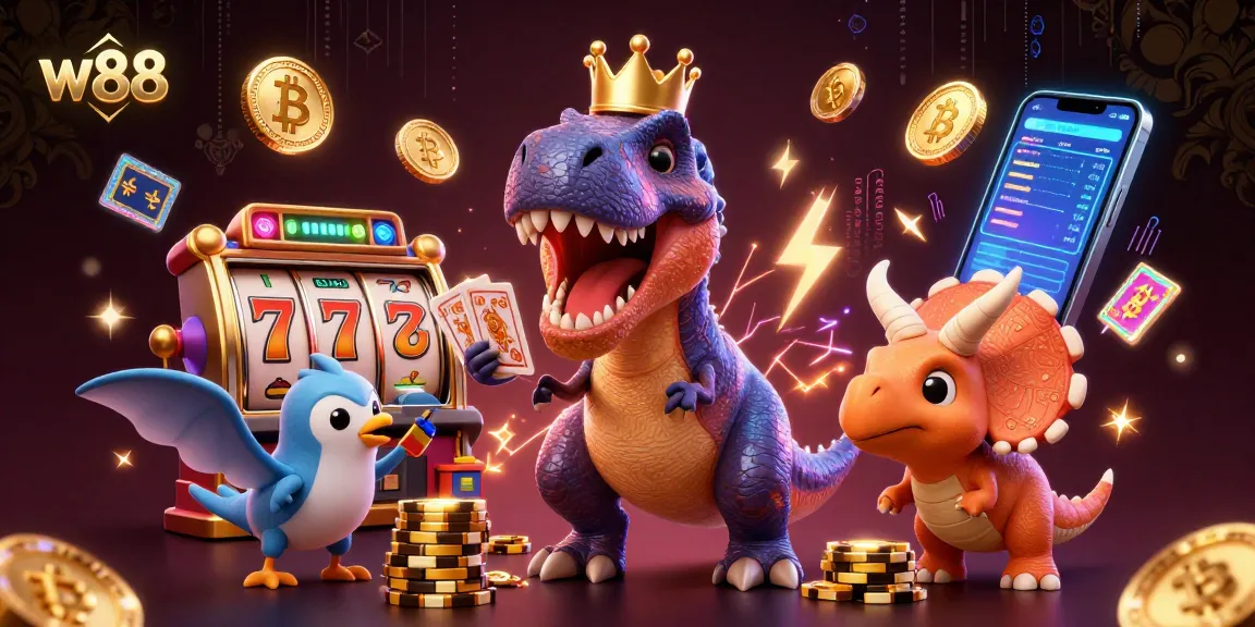 Cá cược tại w88 với hình ảnh T-Rex, pterodactyl và triceratops trong sòng bạc