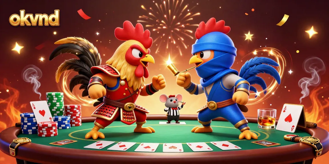 Place your bets on okvnd with a dynamic showdown between samurai roosters and poker elements.