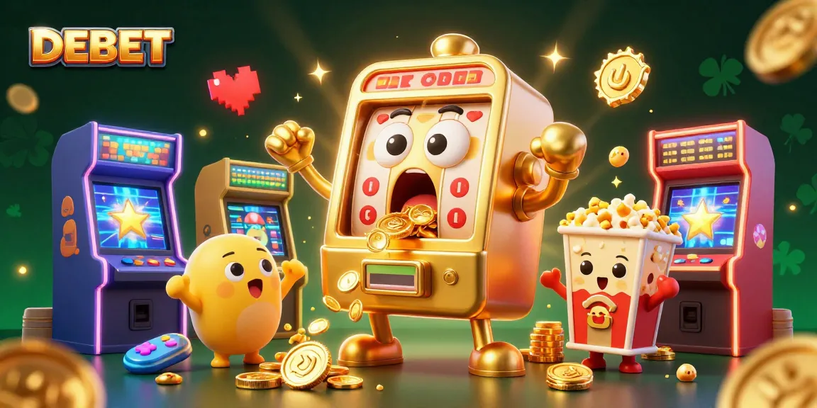 Experience the joy of winning with DEBET through this vibrant casino scene featuring exciting slot machines.