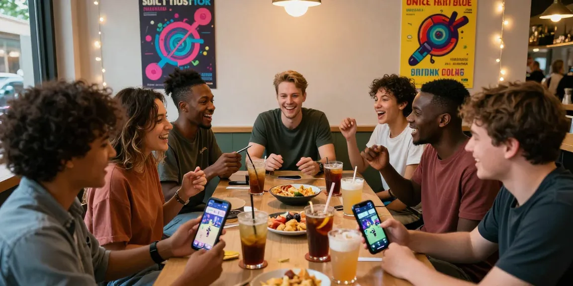Young adults playing smash or pass game in a lively café atmosphere