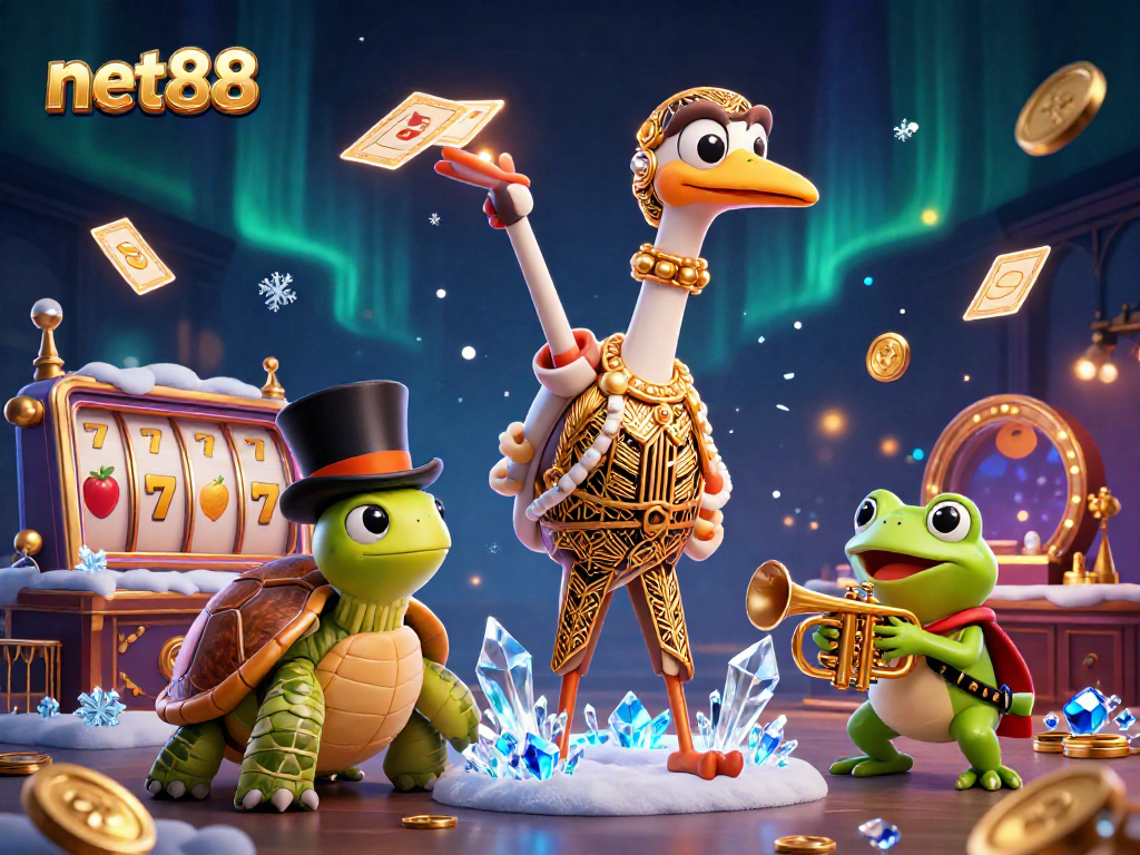 Place bets and enjoy excitement at net88 with a packed 3D cartoon casino scene