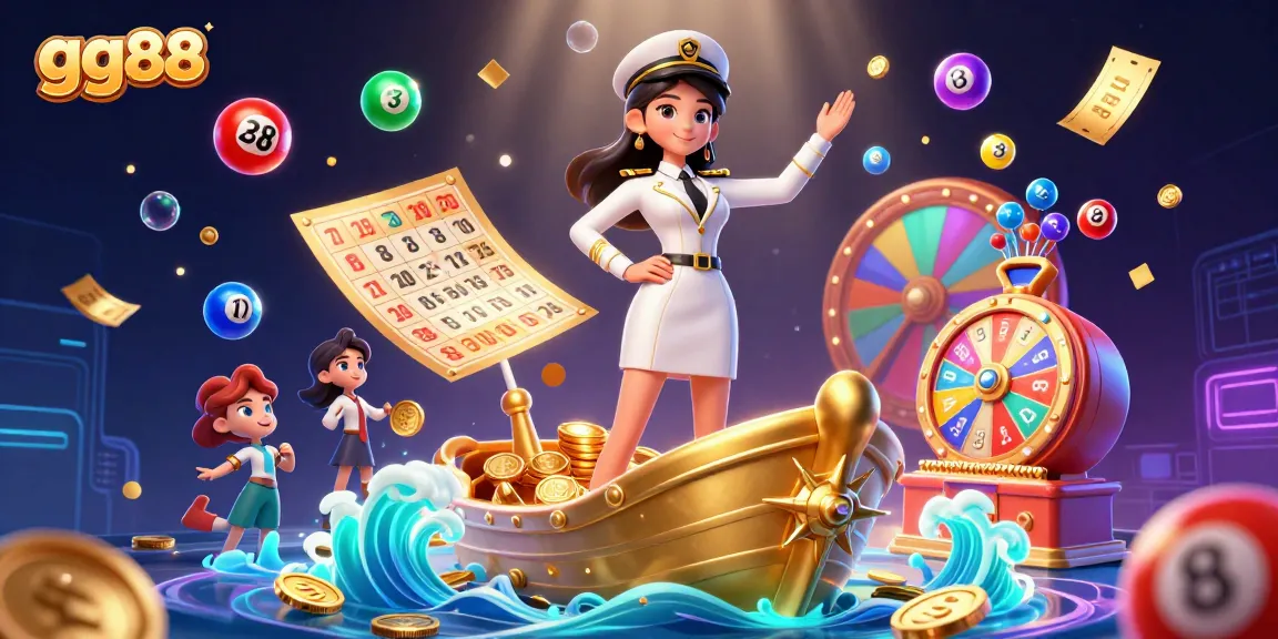 Experience thrilling gameplay with gg88, featuring vibrant lottery elements and an elegant naval character.