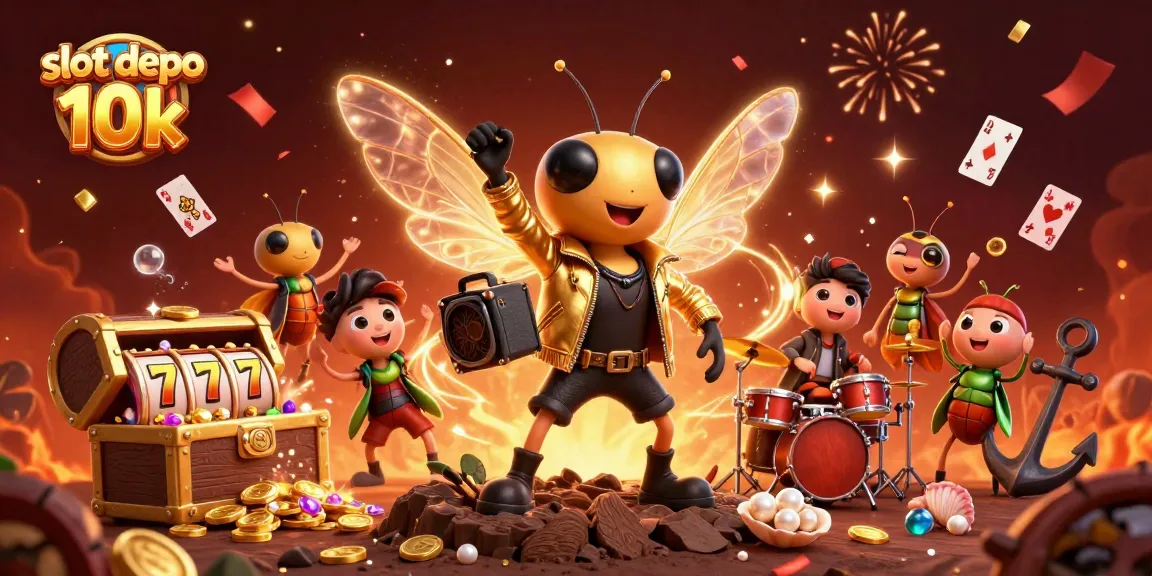 Spin the reels with slot depo 10k featuring vibrant characters, gold coins, and electric energy.