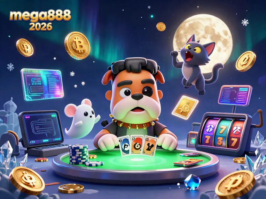 Enjoy exciting games with mega888 2026, featuring vibrant characters in a dynamic casino scene.