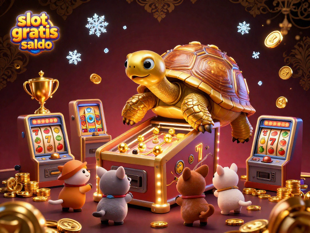 Experience excitement playing slot gratis saldo with vibrant coins, game elements, and joyful characters.