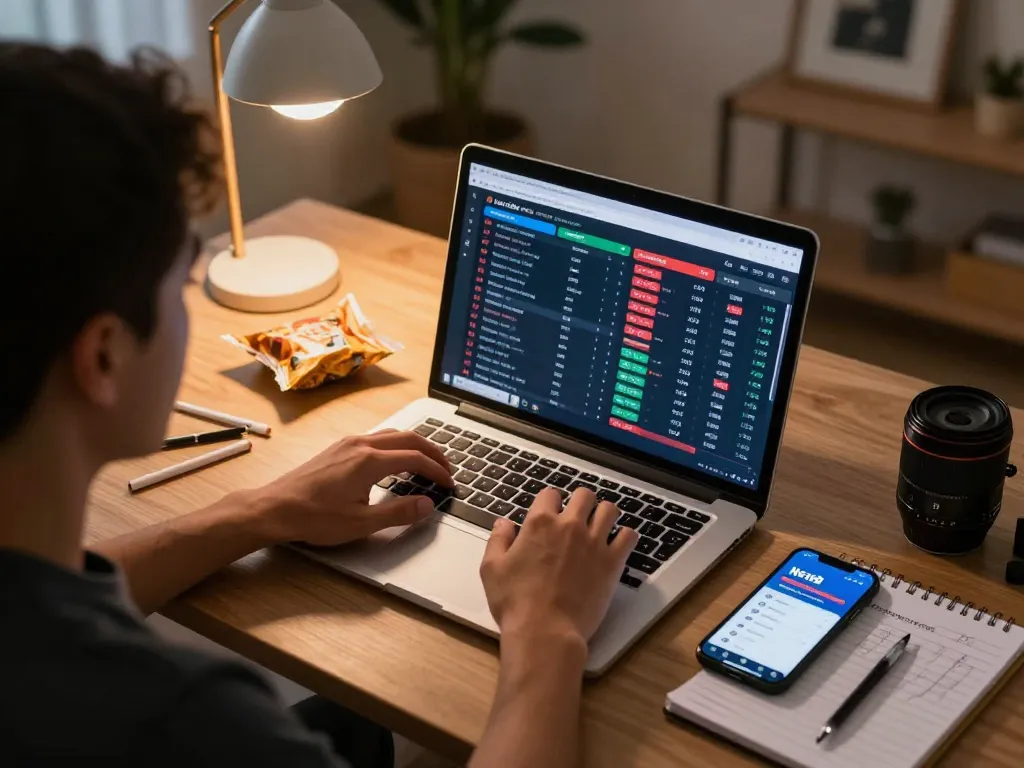 Engaged user placing bets with Net88 on laptop during an exciting sports event