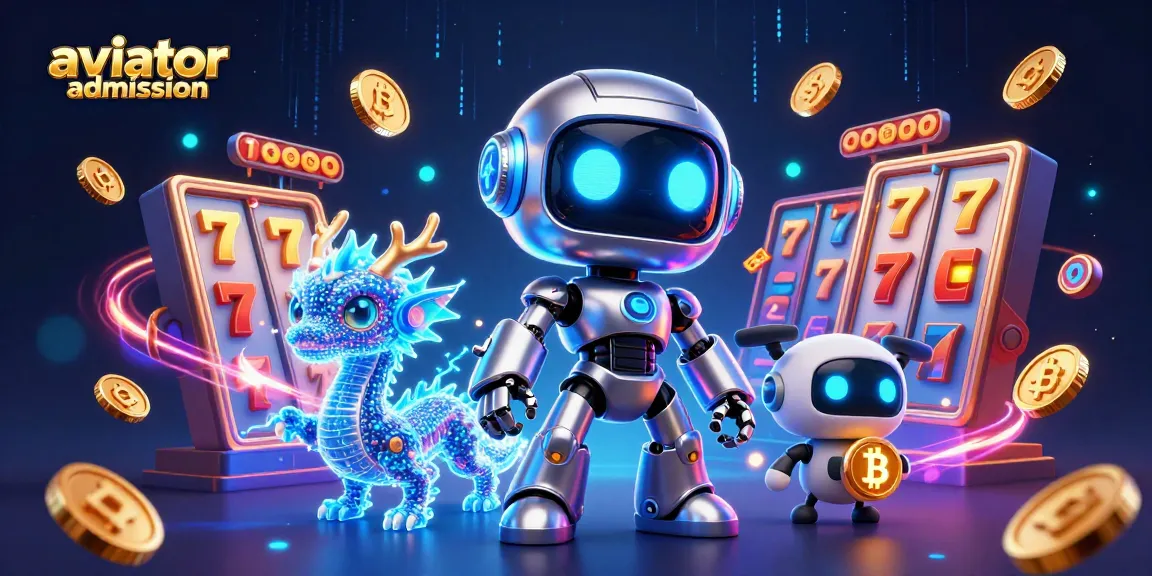 Aviator admission offers thrilling gameplay experiences with a cyberpunk robot and a digital dragon in a vibrant casino setting.