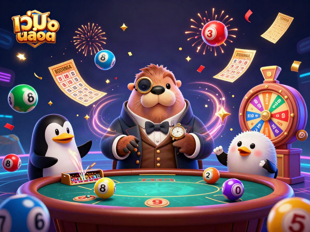 Bet on เว็บสล็อต with the jolly walrus and friends at a vibrant underwater poker table.