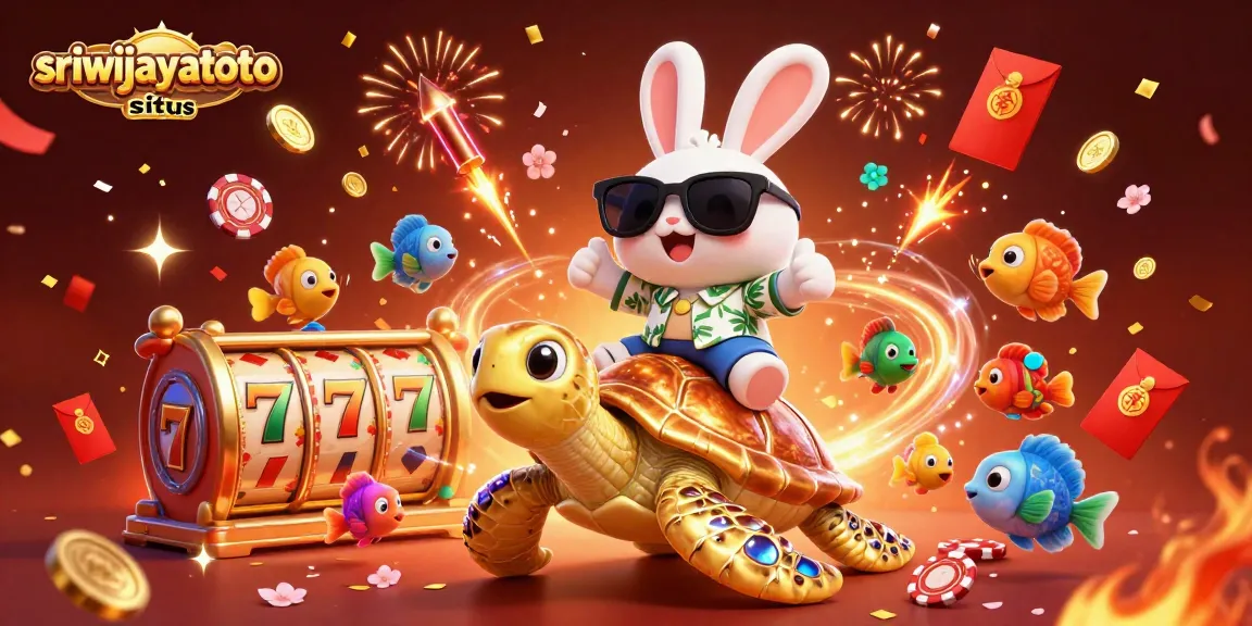 Sriwijayatoto situs showcases a thrilling casino scene with lucky symbols and vibrant characters.