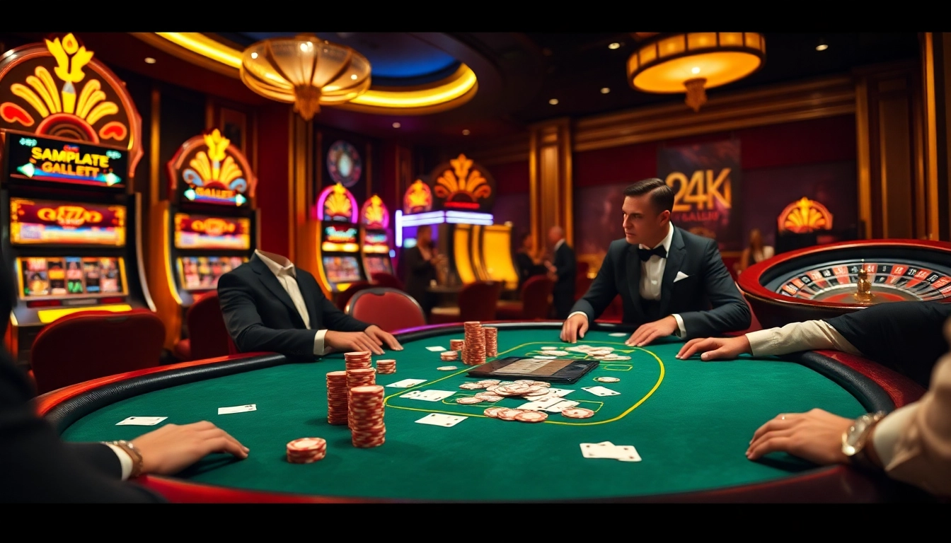 Experience the excitement of the 24k club with luxurious casino gaming, poker chips, and vibrant slot machines.