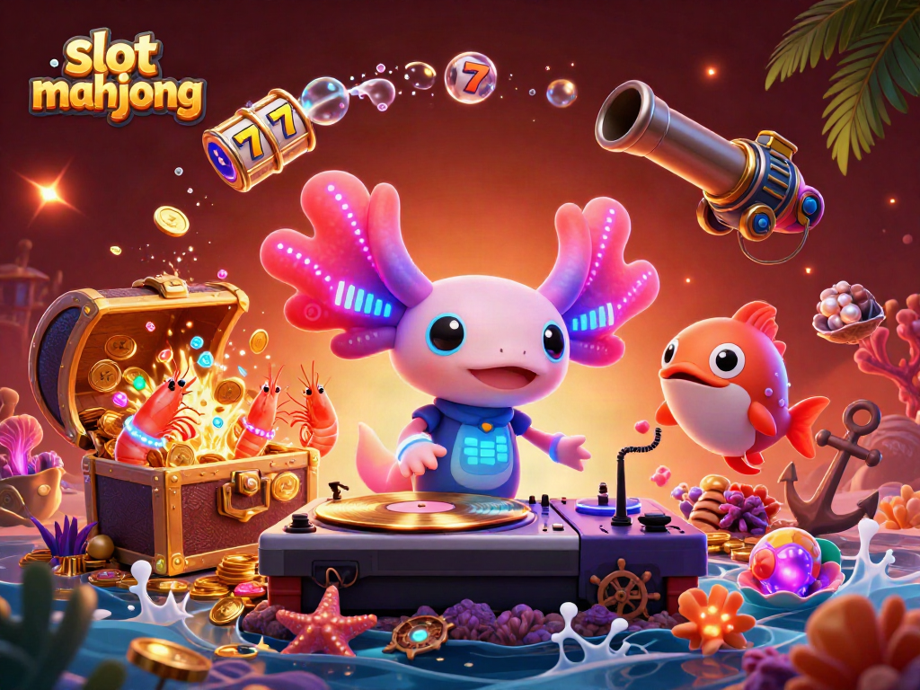 Experience the thrill of slot mahjong with vibrant underwater DJ party featuring energetic marine characters.