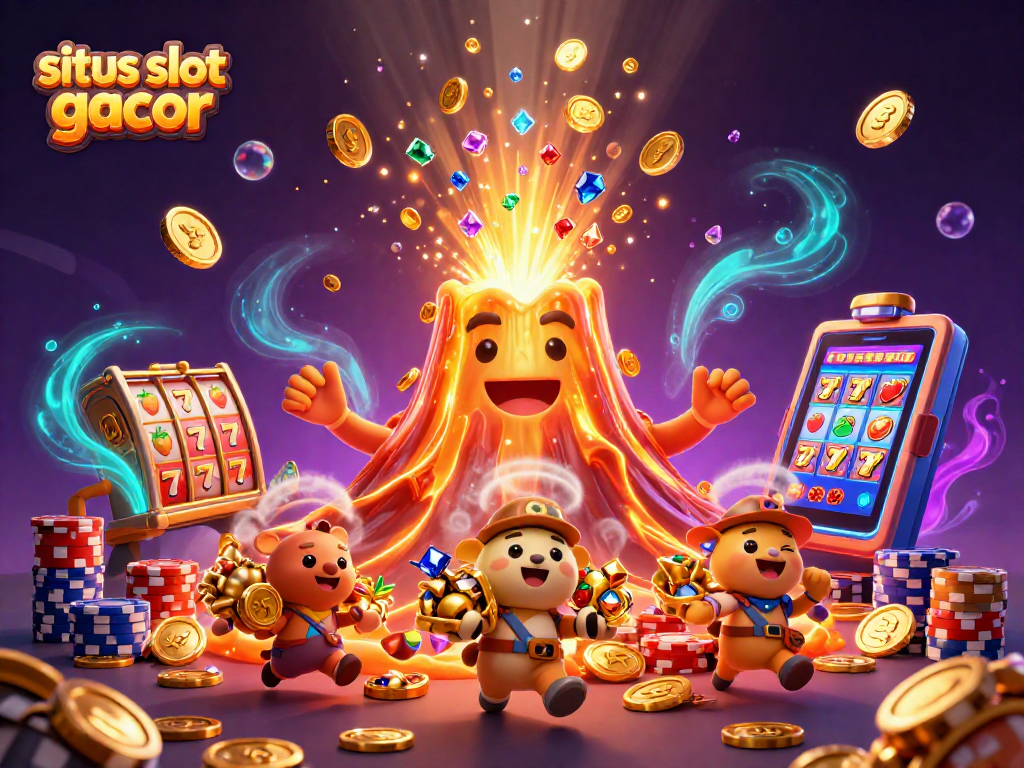 Experience the thrilling situs slot gacor action with a golden volcano fountain and dazzling treasures.